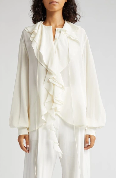 Victoria Beckham Romantic Ruffle Silk Blouse In White