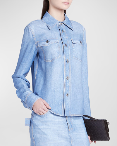 Bottega Veneta Button Down Denim Shirt In Blue