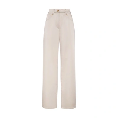 Brunello Cucinelli Five-pocket Skinny Trousers With Monili Trim Cuffs In Ivoire