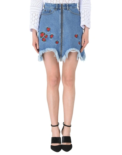 The Kooples Floral-embroidered Zip Denim Skirt In Blue