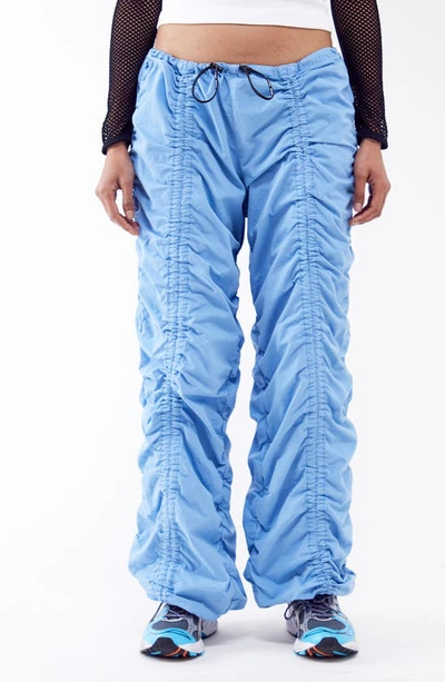 Iets Frans Ruched Low Rise Cotton Poplin Trousers In Blue