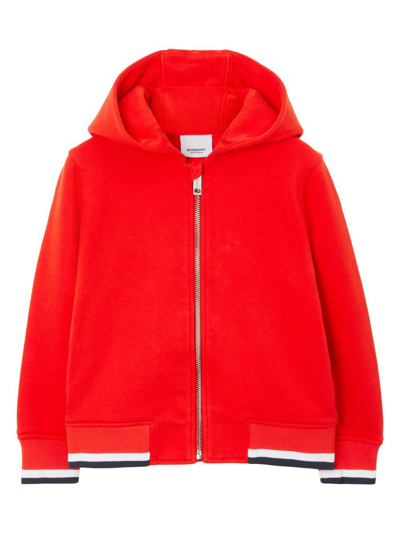 Burberry Kids' College-print Zipped Cotton Hoodie In Red
