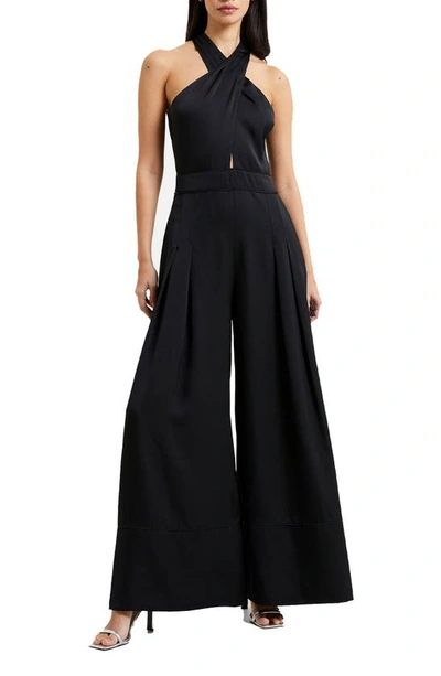 French Connection Harlow Crossover Satin Recycled Polyester Jumpsuit In Black
