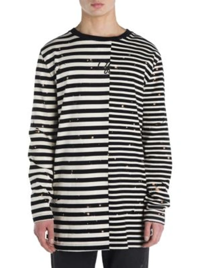Off-white Contrast Stripe Distressed T-shirt In White Black | ModeSens