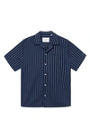 Les Deux Lawson Stripe Camp Shirt In Dark Navy/ Palace Blue