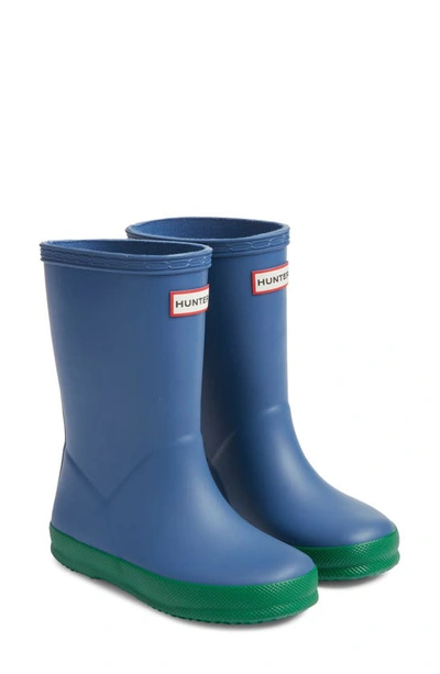 Hunter Kids' Original First Classic Waterproof Rain Boot In Peak Blue/ Hyper Green