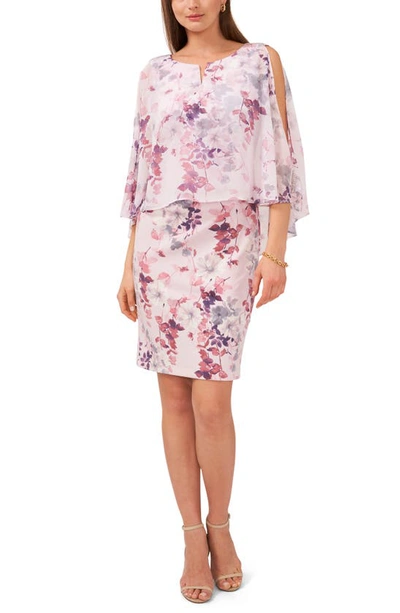 Chaus Notch Neck Floral Overlay Sheath Dress In Lilac/ Purple 539