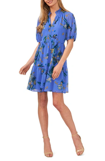 Cece Floral Print Tiered Babydoll Dress In Tropic Night