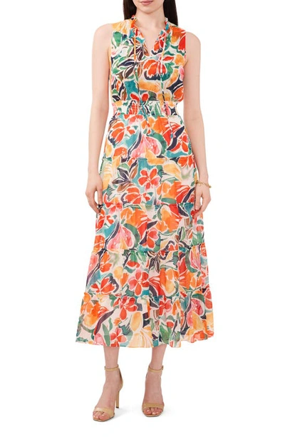 Chaus Floral Tie Neck Maxi Dress In Red/ Yellow