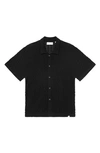 Les Deux Garrett Knit Cotton Short Sleeve Button-up Shirt In Black