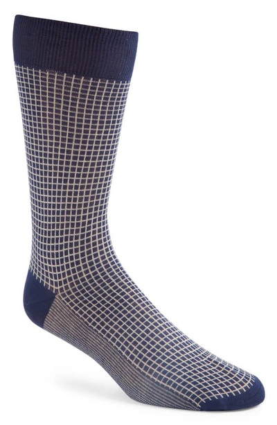 Canali Microcheck Cotton Dress Socks In Navy