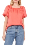 Vince Camuto Square Neck Textured Satin Top In Spiced Coral
