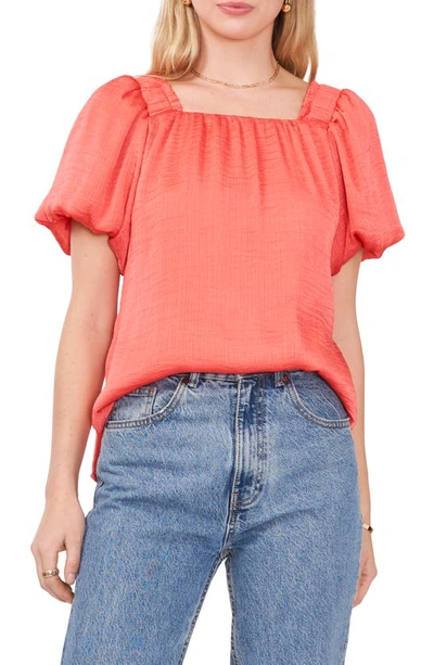 Vince Camuto Square Neck Textured Satin Top In Spiced Coral