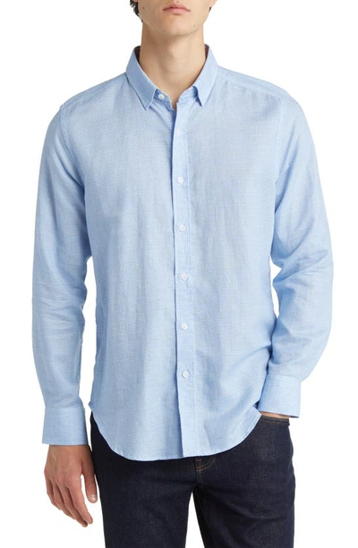 Robert Graham Sloan Mini Houndstooth Linen & Cotton Button-up Shirt In Blue