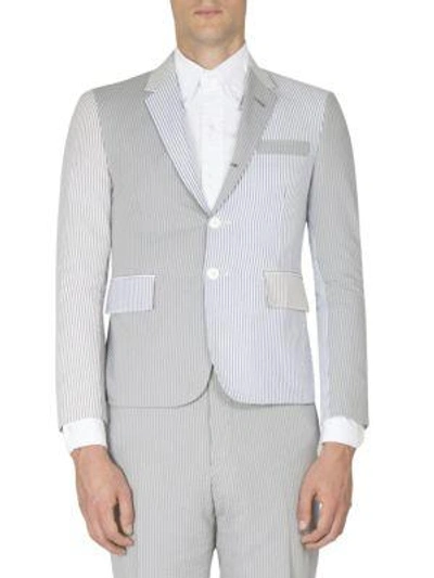 Thom Browne Striped Cotton Jacket In Grey