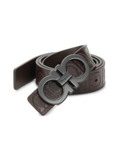 Ferragamo Gancini Buckle Belt With Embossed Strap In Hickory