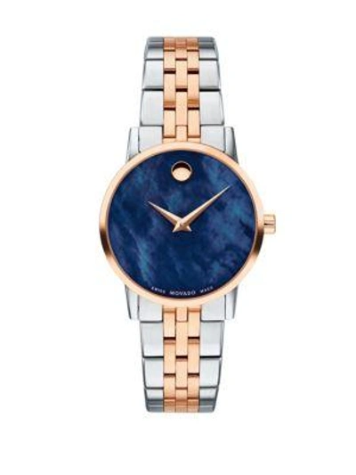 Movado Classic Rose Gold & Stainless Steel Bracelet Watch In Blue