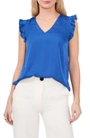 Vince Camuto Pleated Ruffle Blouse In Sapphire Blue