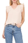 Vince Camuto Pleated Ruffle Blouse In Tapioca
