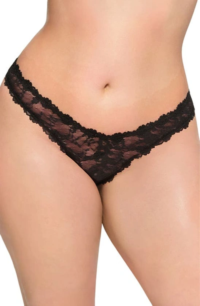 Skims Dipped Stretch Lace Thong In Onyx