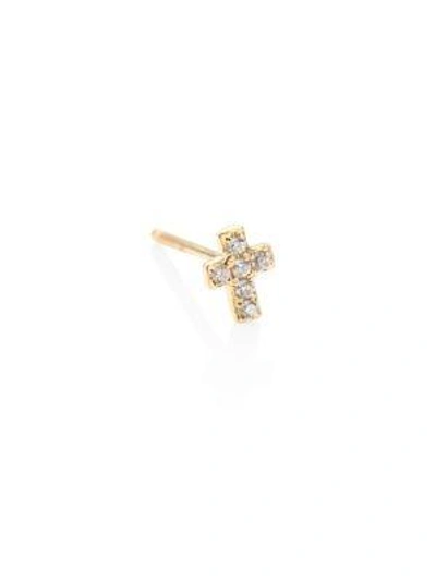 Sydney Evan Tiny 14k Yellow Gold & Pavé Diamond Cross Single Stud Earring