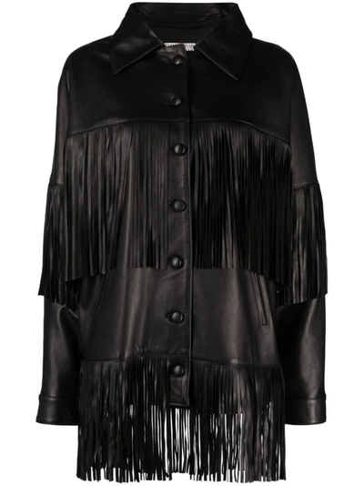 Dancassab Fringed Leather Jacket In Black