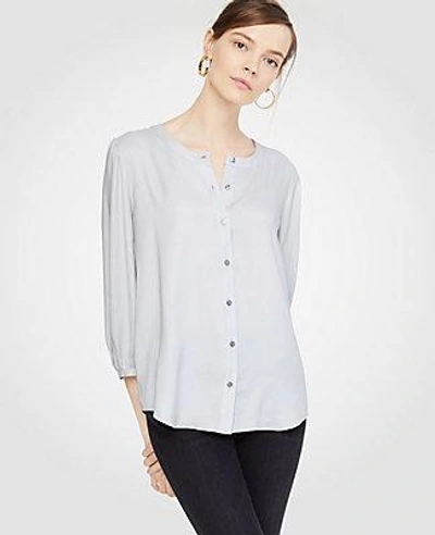 Ann Taylor Petite Collarless Button Down Blouse In Silver Mist