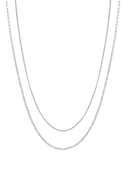 La Rocks Set Of 2 Curb & Dip Chain Necklaces In Silver
