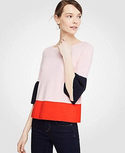 Ann Taylor Colorblock Flare Cuff Sweater In Powder Pink