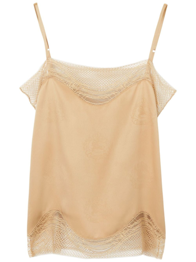 Burberry Katia Ekd Silk Jacquard Net-trim Camisole In Soft Fawn