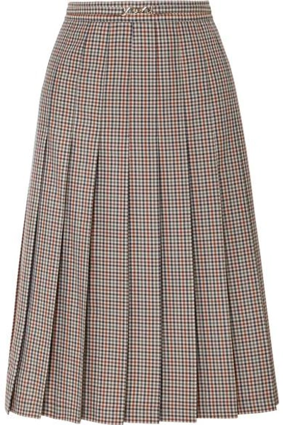 Maison Margiela Checked Pleated Wool, Mohair And Silk-blend Midi Skirt In Gray