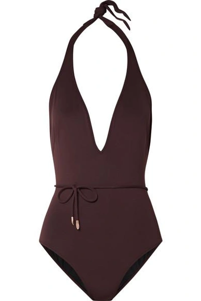 On The Island By Marios Schwab Hawaiki Halterneck Swimsuit In Chocolate