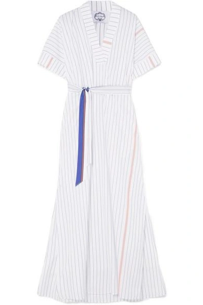 Evi Grintela Mara Belted Striped Cotton Maxi Dress In White