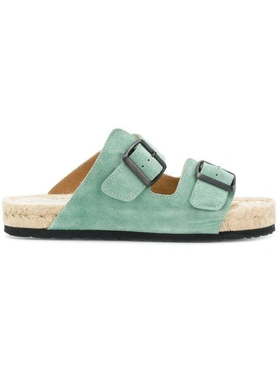 Manebi Belted Style Slippers  In Green