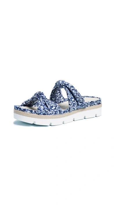 Ouigal Tessa Knotted Slides In Floral Blue