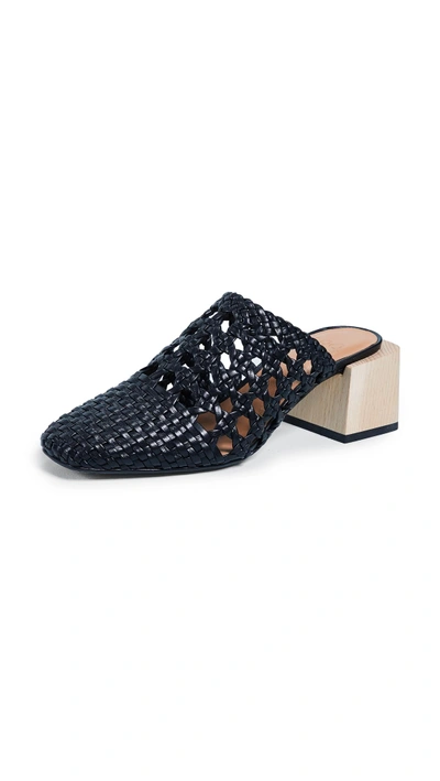 Loq Ines Black Woven Leather Mules