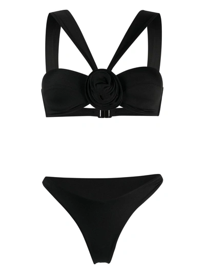 La Reveche Flower-detail Bikini Set In Black