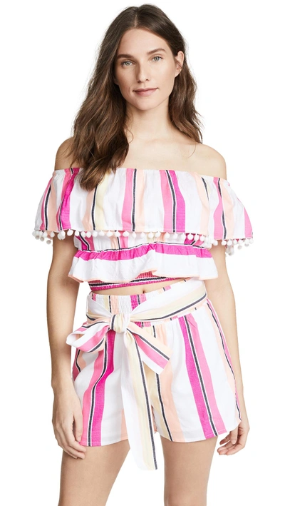 Kos Resort Off Shoulder Top & Shorts Set In Stripe