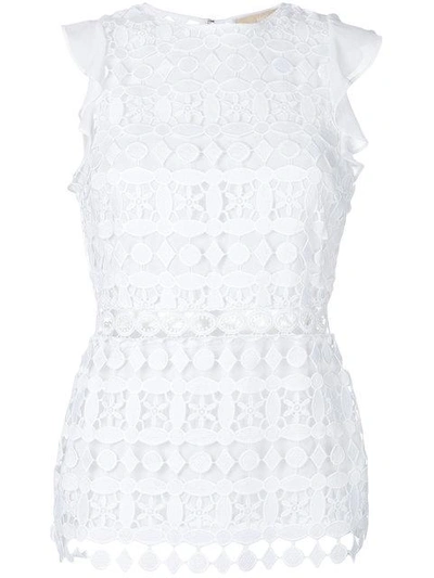 Michael Michael Kors Geometric Floral Lace Top In White