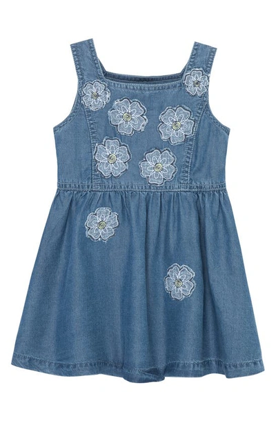 Peek Essentials Babies' Floral Cascade Embroidered Appliqué Dress In Indigo