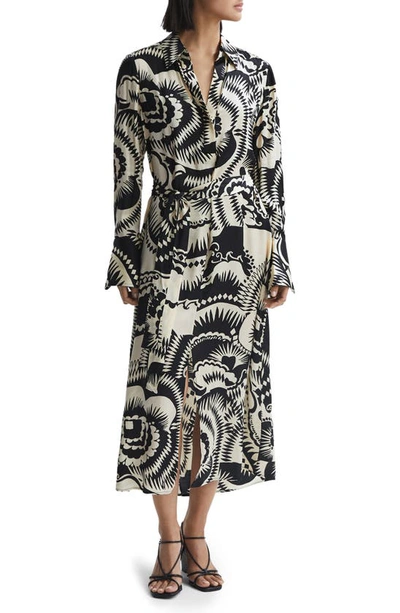 Reiss Tilly Abstract Floral Long Sleeve Shirtdress In Black Multi