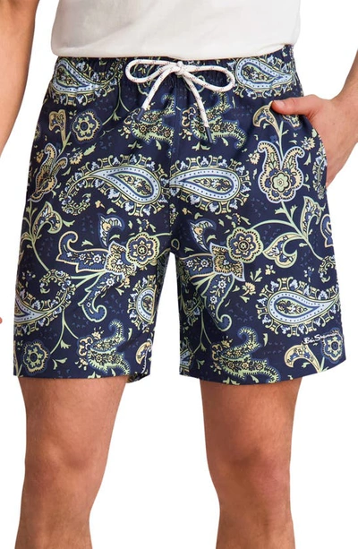 Ben Sherman Paisley Drawstring Swim Trunks In Navy