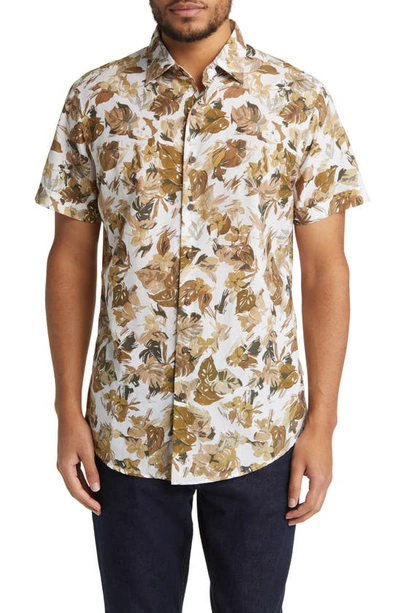 Rodd & Gunn Upper Charlton Floral Short Sleeve Button-up Shirt In Khaki