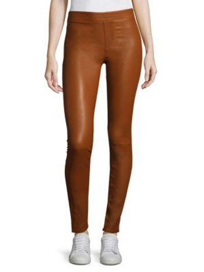Helmut Lang Leather Leggings In Fawn