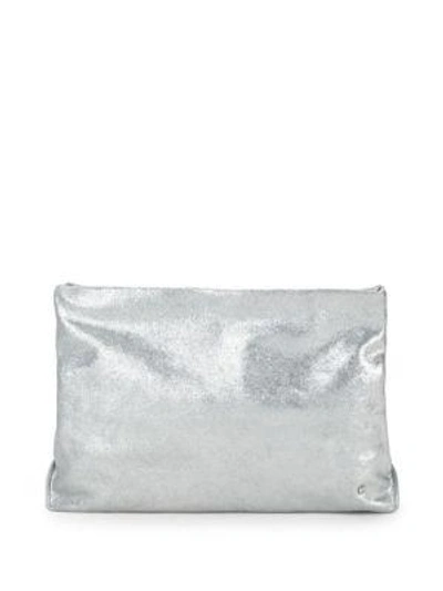 Halston Heritage Metallic Leather Day Clutch In Silver