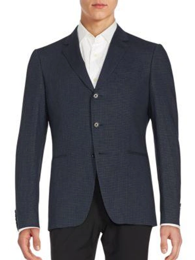 John Varvatos Austin Fit Check Linen & Wool-blend Sportcoat In Steel Blue