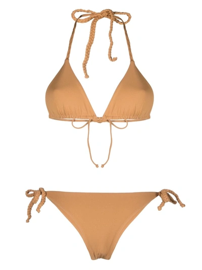 Manebi Braided Triangle Bikini In Camel