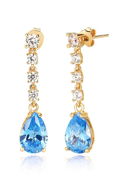 Gabi Rielle Cubic Zircoina & Blue Topaz Linear Drop Earrings In Gold
