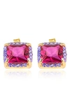 Gabi Rielle Enchanted Bouquet Square Halo Stud Earrings In Gold/pink