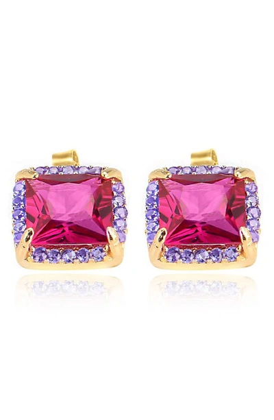 Gabi Rielle Enchanted Bouquet Square Halo Stud Earrings In Pink